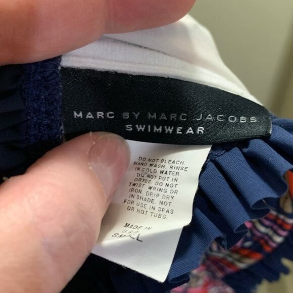 Marc By Marc Jacobs Swimwear Bikini Top Small Blue & Multicolor Ruffle Straps - Picture 10 of 10